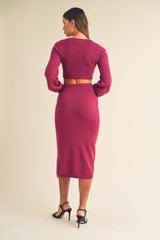 MABLE Women's Front Twisted Knit Top & Midi Skirt Set - Chic 2-Piece Outfit