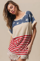 Patriotic American Flag Theme Short Sleeve T-Shirt - Perfect for 4th of July