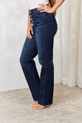 Judy Blue Women's High Waist Button-Fly Straight Jeans - Premium Stretch Denim