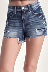 RISEN Mid Rise Raw Hem Denim Shorts - Versatile Summer Wardrobe Essential