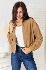 Trendy Long Sleeve Dropped Shoulder Jacket - Perfect for Layering