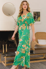 ODDI Women's Floral Smocked Tied Back Maxi Dress - Boho Chic for Summer