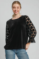 Umgee Women's Polka Dot Lace Blouse - Long Sleeve & Round Neck