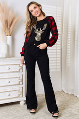 Heimish Festive Sequin Reindeer Plaid Top for Holiday Cheer
