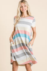 BOMBOM Women's Striped Short Sleeve Dress with Pockets - Casual & Chic Style