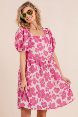 BiBi Vintage-Inspired Square Neck Puff Sleeve Mini Dress - Chic & Trendy