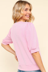 Haptics Full Size Wavy Ribbed Half Sleeve Knit Top - Stylish & Versatile
