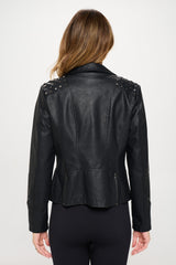 Coalition LA Studded Classic Moto Vegan Leather Jacket - Edgy Faux Leather Style