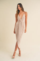 Elegant Mable Draped Detail Cami Midi Dress - Versatile & Chic