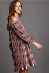 Umgee Velvet Off-Shoulder Balloon Sleeve Mini Dress - Elegant Party Wear