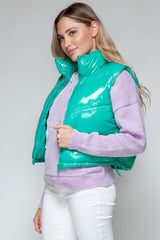 Snobbish Zip-Up Turtleneck Shiny Quilted Vest - Stylish & Versatile Outerwear