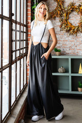 Trendy First Love Drawstring Back Spaghetti Strap Wide Leg Overalls