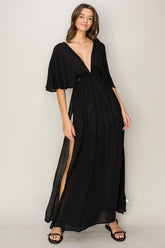 HYFVE Tie Back Maxi Dress with Side Slits and Batwing Sleeves