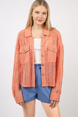 VERY J Women's Button-Up Long Sleeve Lace Shirt with Patch Pockets - Casual & Sophisticated
