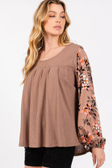 Chic Floral Long Sleeve Pleated Blouse - SAGE + FIG