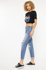 Kancan Women's Trendy Mid Rise Distressed Straight Leg Jeans - Versatile Denim Fashion