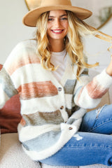 Haptics Full Size Soft Fuzzy Stripe Button Down Sweater Cardigan - Cozy & Stylish