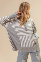 BiBi Women's Striped Thumbhole Long Sleeve Thermal Henley Top