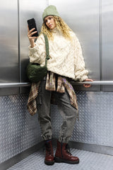 Cozy Fuzzy Fleece Half Zip Sweatshirt with Cable Pattern & Corduroy Patches by VERY J - Warm & Stylish Layering Essential