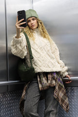 Cozy Fuzzy Fleece Half Zip Sweatshirt with Cable Pattern & Corduroy Patches by VERY J - Warm & Stylish Layering Essential