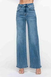 bytos Women's Full Size High Rise Wide Leg Jeans with Functional Pockets - Trendy & Comfortable Denim