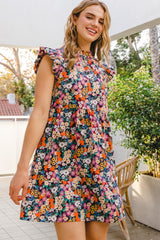 ODDI Full Size Floral Ruffled Cap Sleeve Mini Dress - Charming & Feminine