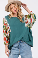 SAGE + FIG Women's Full Size Balloon Sleeve Top with Unique Printed Design