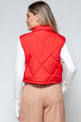 Trendy Quilted Crop Vest with Snap-Down Closure for Stylish Layering