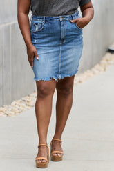 RISEN Amelia High-Rise Distressed Denim Mini Skirt - Trendy Summer Wardrobe Staple