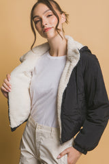 Love Tree Versatile Cropped Sherpa Hooded Jacket - Reversible Zip-Up Style