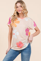 BOMBOM Women's Floral Print Short Sleeve T-Shirt - Casual & Comfortable