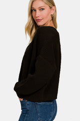 Zenana Women's Open Front Drop Shoulder Sweater Cardigan - Cozy & Stylish Layering Piece