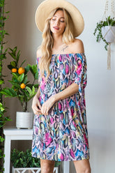 Heimish Off Shoulder Snake Print Mini Dress - Bold Fashion Statement