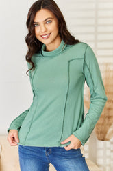POL Exposed Seam Long Sleeve Knit Top - Sophisticated Cotton Blend