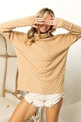 BiBi Women's Checkered Round Neck Thumbhole Long Sleeve Top - Stylish & Comfortable