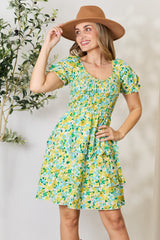 Floral Smocked Scoop Neck Flounce Sleeve Mini Dress - Trendy Summer Fashion