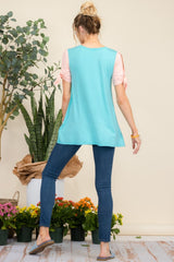 Celeste Women's Full Size Floral Color Block Tunic Top with Open Tie Sleeves