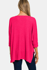 Zenana V-Neck High-Low Jacquard Knit Top - Stylish & Comfortable Women's Knitwear