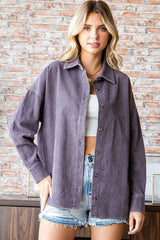 First Love Washed Corduroy Long Sleeve Button Down Shirt - Vintage Style & Comfort