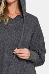 Zenana Brushed Hacci Drop Shoulder Cropped Hoodie - Trendy, Soft & Lightweight