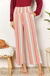 Chic Striped Smocked Waist Pants with Pockets for Versatile Wear
