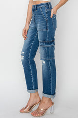 RISEN Women's High Rise Cargo Jeans - Trendy, Comfortable, and Versatile