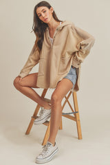 Aemi+Co Slit Half Snap Oversize Hoodie - Trendy, Comfortable Cotton Blend