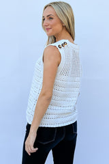Ivory Hollowed Out Buttoned Tank Top - Chic & Versatile Fashion Essential