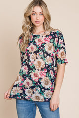 Chic Floral Round Neck T-Shirt for Women | BOMBOM Collection