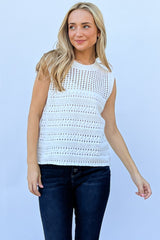 Ivory Hollowed Out Buttoned Tank Top - Chic & Versatile Fashion Essential