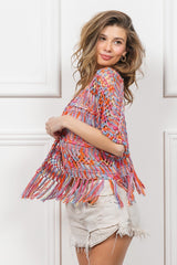 BiBi Women's Trendy Open Front Fringed Crop Knit Cardigan - Layer with Style & Comfort
