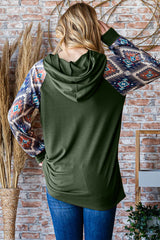 Heimish Full Size Printed Hooded Top with Half Button Detail - Stylish Long Sleeve