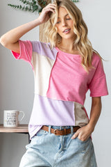 HOPELY Full Size Color Block Exposed Seam T-Shirt - Trendy & Comfortable Fashion