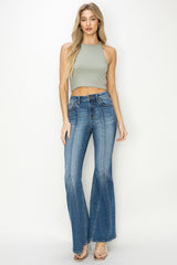 RISEN Women's High Rise Front Seam Flare Jeans - Trendy Retro Style